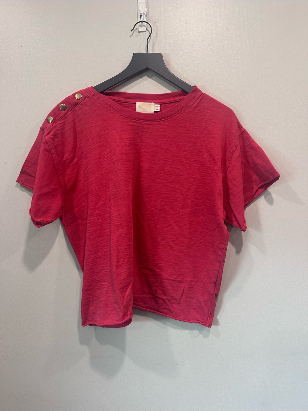 Nation LTD Red Short Sleeve Tee with Shoulder Buttons